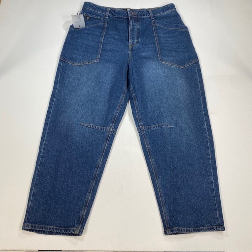 Frye Womens Size 12 High Rise Wide Leg Utility Patch Pocket Jeans Blue Denim NEW